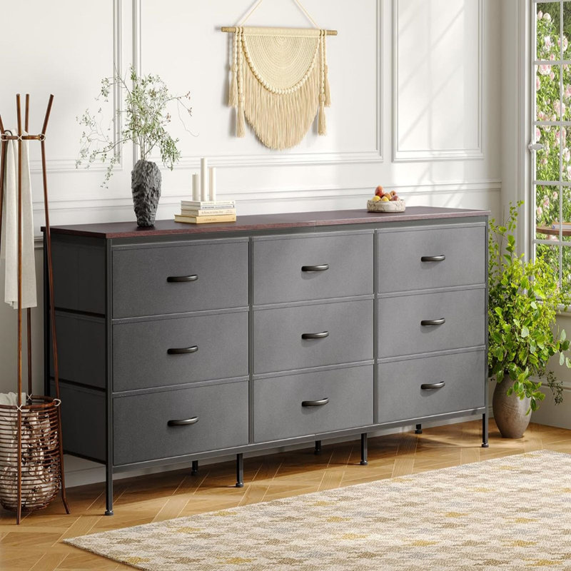 9 Drawer Dresser 63 inch Dresser TV Stand for 55 65 70 inch TV Entertainment Center Rebrilliant Color Dark Gray